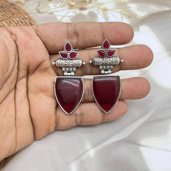 Leaf shape stone oxidised earrings, indian jewellery 2