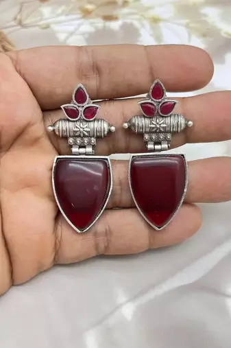 Leaf shape stone oxidised earrings, indian jewellery