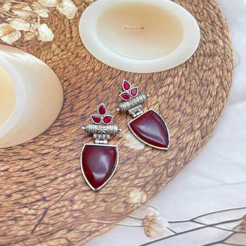 Leaf shape stone oxidised earrings, indian jewellery 1