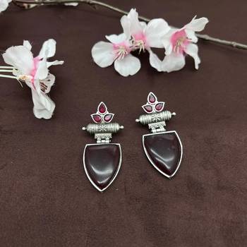 Leaf shape stone oxidised earrings, indian jewellery 3