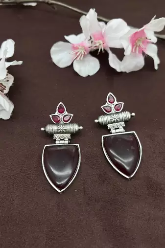 Leaf shape stone oxidised earrings, indian jewellery