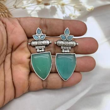 Leaf shape stone oxidised earrings 2