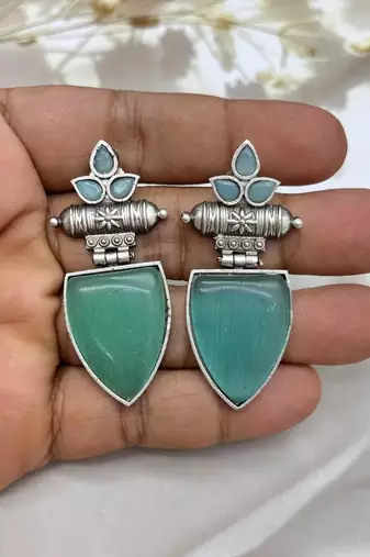 Leaf shape stone oxidised earrings