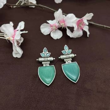 Leaf shape stone oxidised earrings 3
