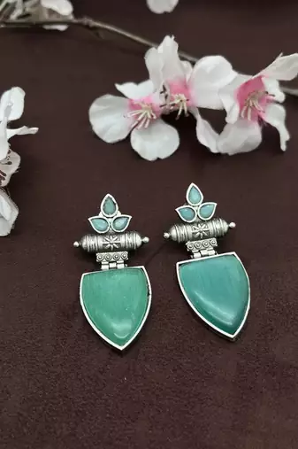 Leaf shape stone oxidised earrings