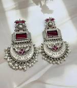 Oxidized stone long dangler earrings with pearls