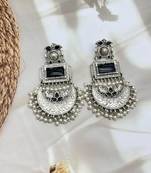 Oxidized stone long dangler earrings with pearls