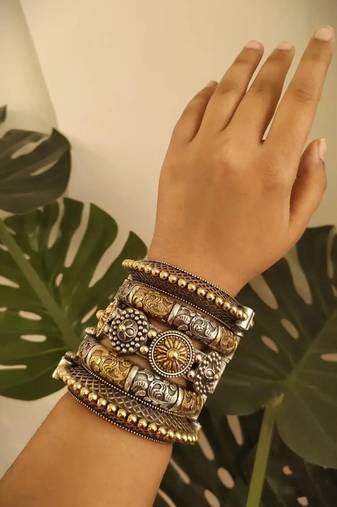 Bangles set dual tone kada oxidised indian