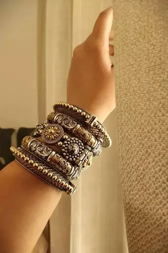 Bangles set dual tone kada oxidised indian