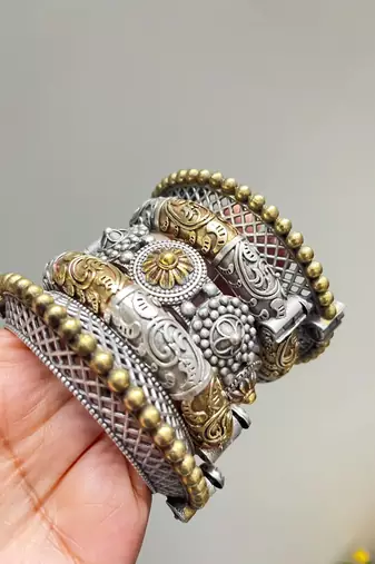 Bangles set dual tone kada oxidised indian