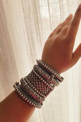 Indian bangle set hand kada silver plated hand kada bracelet