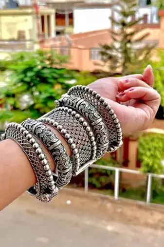 Indian bangle set hand kada silver plated hand kada bracelet
