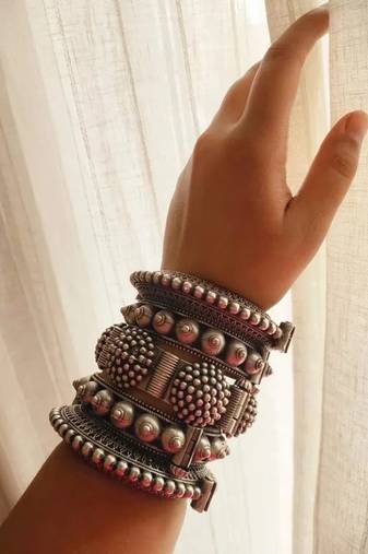 Indian bangle set hand kada silver plated hand kada bracelet