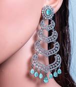 Mint green diamond look cz silver dangler earrings