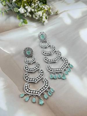 Mint green diamond look cz silver dangler earrings 2