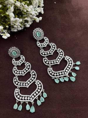 Mint green diamond look cz silver dangler earrings 3