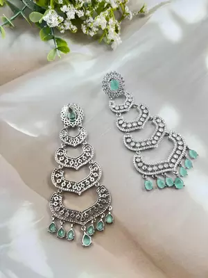 Mint green diamond look cz silver dangler earrings 4