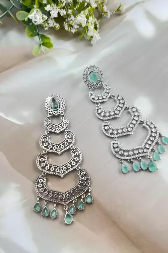 Mint green diamond look cz silver dangler earrings