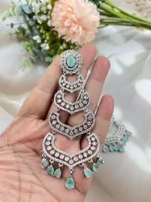 Mint green diamond look cz silver dangler earrings 5