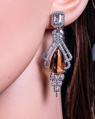 Cubic zirconia cz long leaves drop, dangle crystal 1