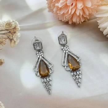Cubic zirconia cz long leaves drop, dangle crystal 2