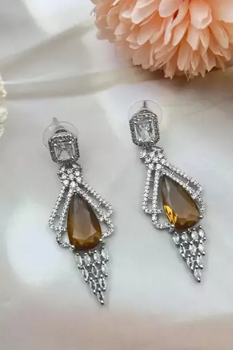 Cubic zirconia cz long leaves drop, dangle crystal