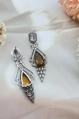 Cubic zirconia cz long leaves drop, dangle crystal