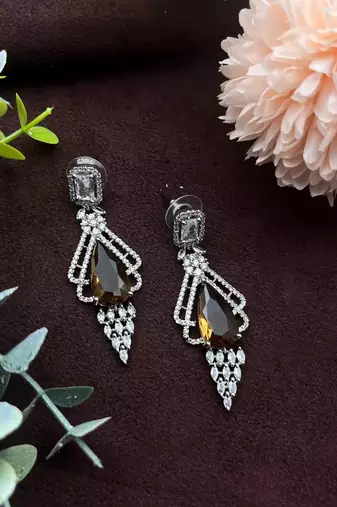 Cubic zirconia cz long leaves drop, dangle crystal