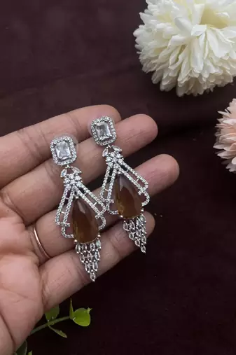 Cubic zirconia cz long leaves drop, dangle crystal