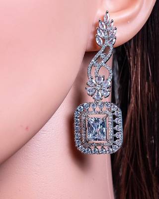 Silver cz diamond crystal earrings indian earrings 1