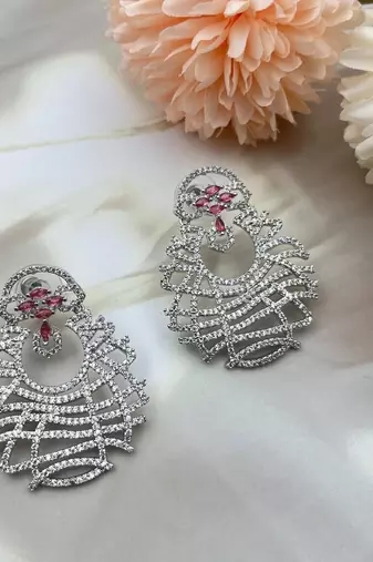 Red pave cz diamond earrings
