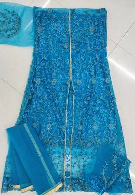 Teal DesignerNet Embroidered Sequence Work Semi Stiched Salwar Kameez With Shrug 3