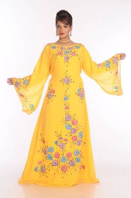 Yellow georgette embroidered zari work islamic kaftans 1