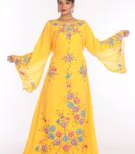 Yellow georgette embroidered zari work islamic kaftans