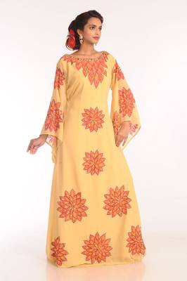 Yellow embroidered georgette islamic kaftans with zari work 1