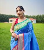 Sky Blue Paithani Ganga Jamuna Border Saree,Blouse-not As Per Image