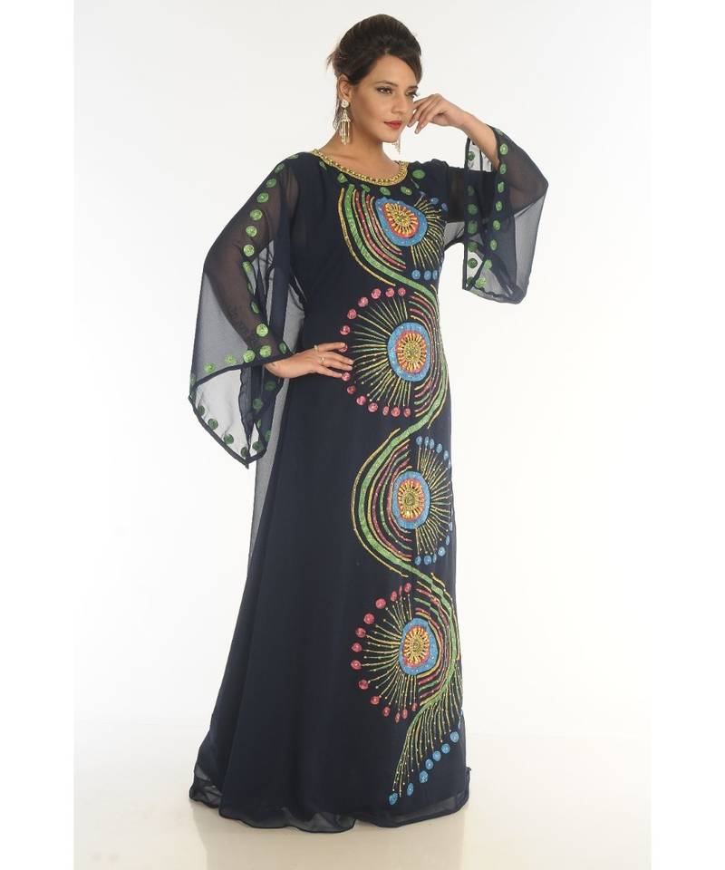 Navy-blue georgette embroidered zariWork islamic-kaftans