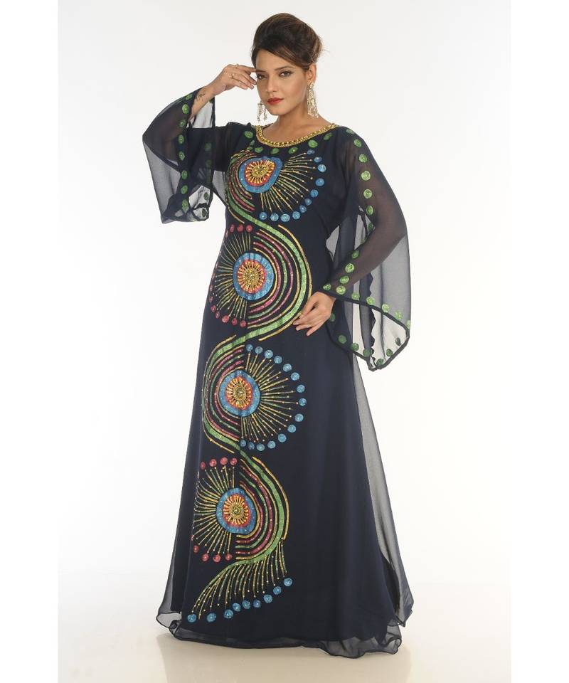 Navy-blue georgette embroidered zariWork islamic-kaftans