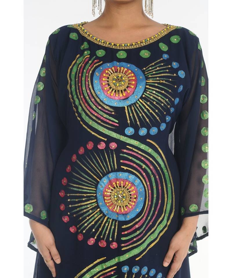 Navy-blue georgette embroidered zariWork islamic-kaftans