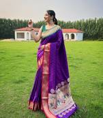Dark Purple Paithani Ganga Jamuna Border Saree,Blouse-not As Per Image