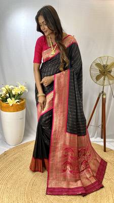 Black Paithani Silk Saree With Rich Contrast Weaving Pallu And Border & Blouse 1