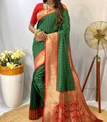 Green Paithani Silk Saree With Rich Contrast Weaving Pallu And Border & Blouse
