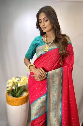 Pink Paithani Silk Saree With Rich Contrast Weaving Pallu And Border & Blouse