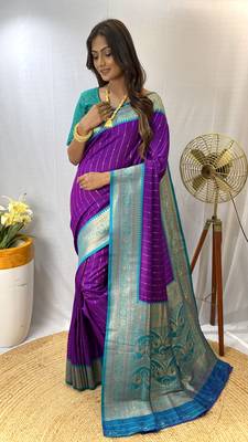 Purple Paithani Silk Saree With Rich Contrast Weaving Pallu And Border & Blouse 1