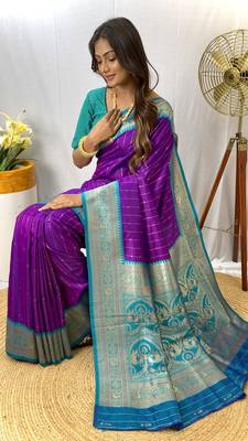 Purple Paithani Silk Saree With Rich Contrast Weaving Pallu And Border & Blouse 4