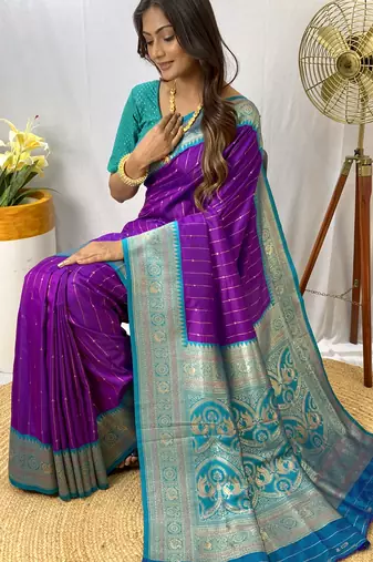 Purple Paithani Silk Saree With Rich Contrast Weaving Pallu And Border & Blouse