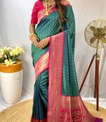 Rama Paithani Silk Saree With Rich Contrast Weaving Pallu And Border & Blouse