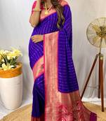 Violet Paithani Silk Saree With Rich Contrast Weaving Pallu And Border & Blouse
