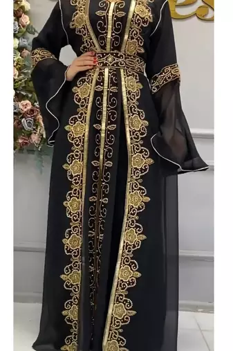 Black Georgette Zari Embroidered Kaftan
