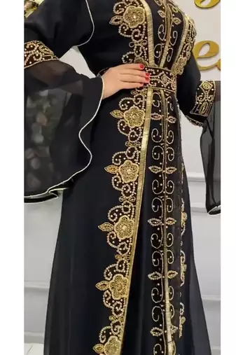 Black Georgette Zari Embroidered Kaftan
